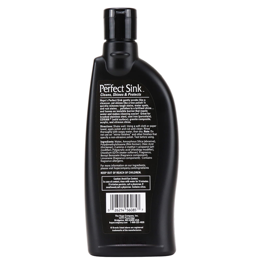 HOPE'S Perfect Sink Cleaner and Polish, Restorative, Water-Beading, Removes Stains, Ideal for Brushed Stainless Steel, Cast Iron, Porcelain, Corian, Composite, Acrylic, 8.5 oz 2 Pack with 2 Pads