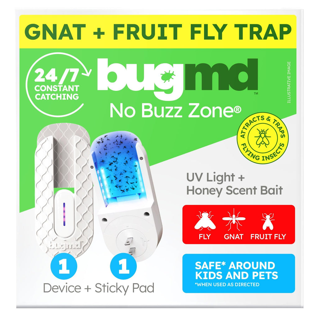 BugMD No Buzz Zone Fruit Fly Traps for Indoors with Honey Scent Bait & UV Light – Gnat Traps for House Indoor, Plug in Fly Trap Indoor, Bug Zapper Alternative, Mosquito Trap for Home
