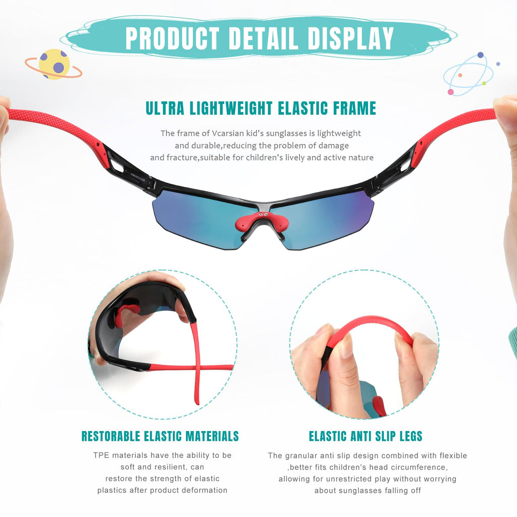 Kids Sunglasses Youth Baseball Sunglasses for Boys Girls 3-12 Polarized Softball Cycling Sports Goggles UV Protection