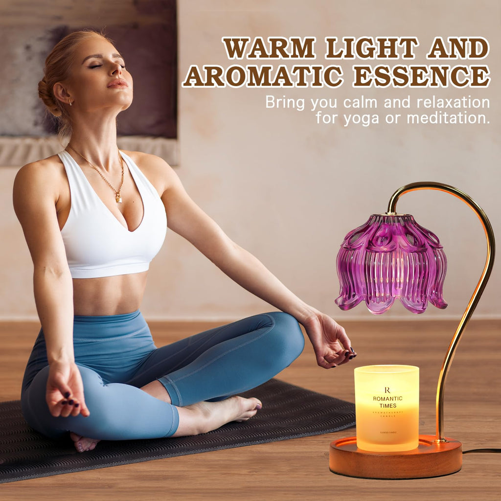 Dimmable Flower Candle Warmer Lamp with Timer, Purple Candle Lamp Warmer for Jar Candle, 2024 Womens Gifts for Christmas, Xmas Gifts for Mom Unique, Home Decor for Bedroom Living Room Decor Aesthetic