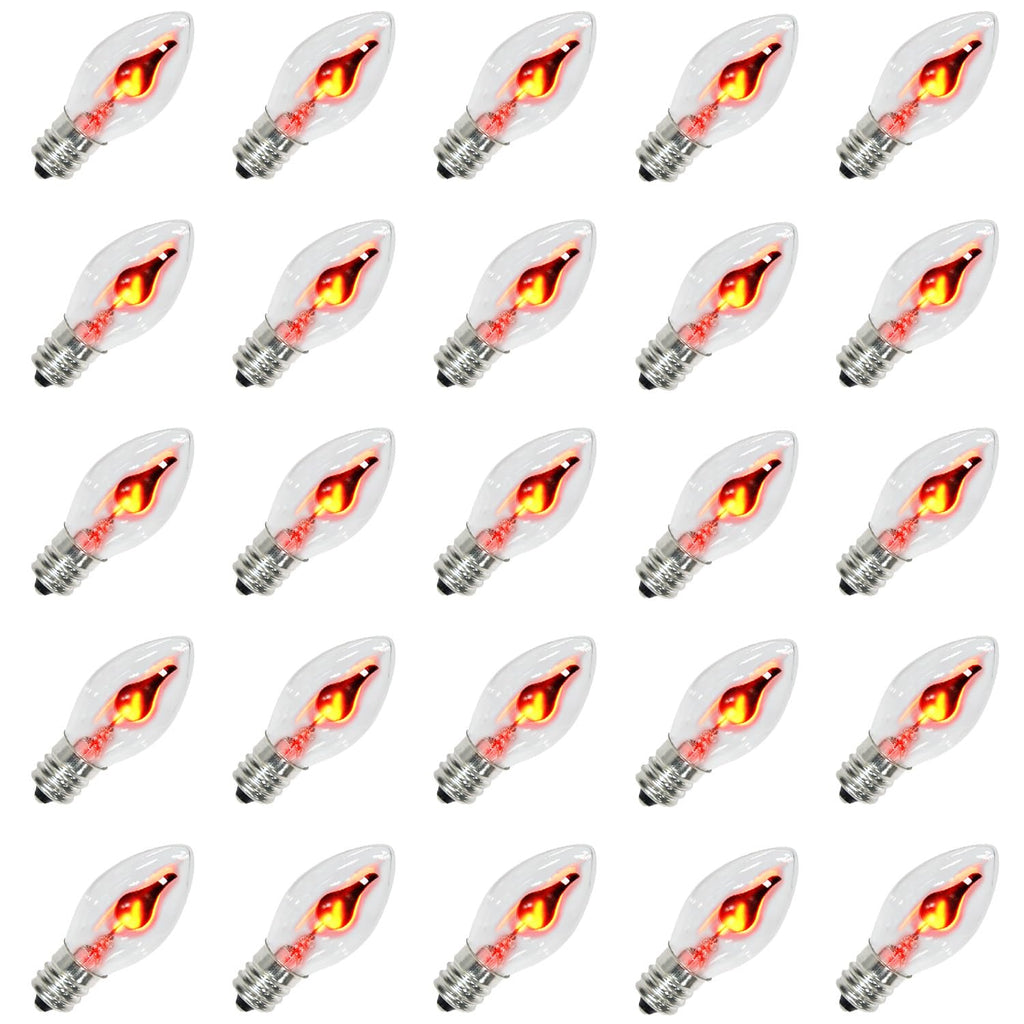 SOTOPOO 25 Pack Flickering Flame Light Bulbs C7 Repalcement Bulbs / E12 Flickering Flame Bulb - Clear Glass Flame Shaped, for Christmas Halloween C7 String Light Bulbs Replacement, Lighting Facts
