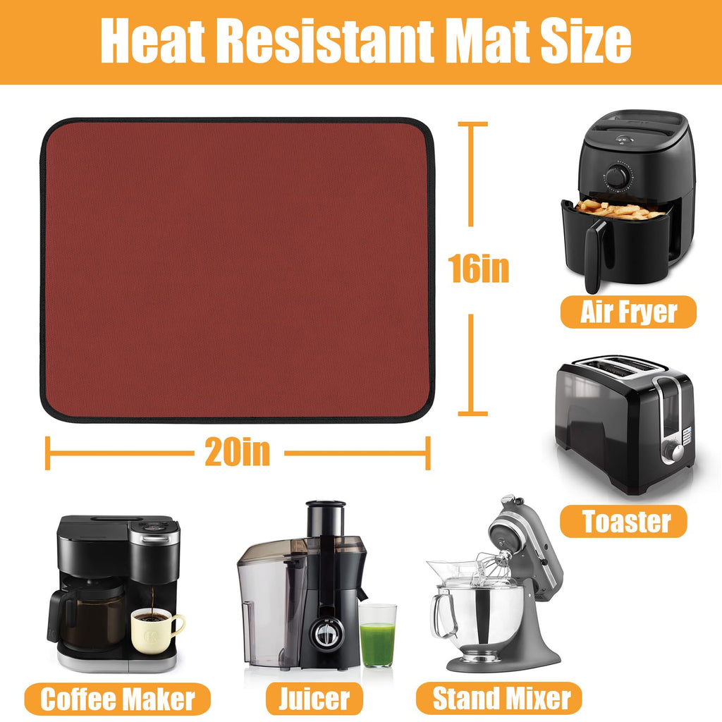 Amerbro Heat Resistant Mats for Countertop - Fireproof 16x20in Heat Resistant Mats for Air Fryer - Kitchen Countertop Protector for Air Fryer, Coffee Maker, Stand Mixer, Toaster, Oven 2PCS - Red