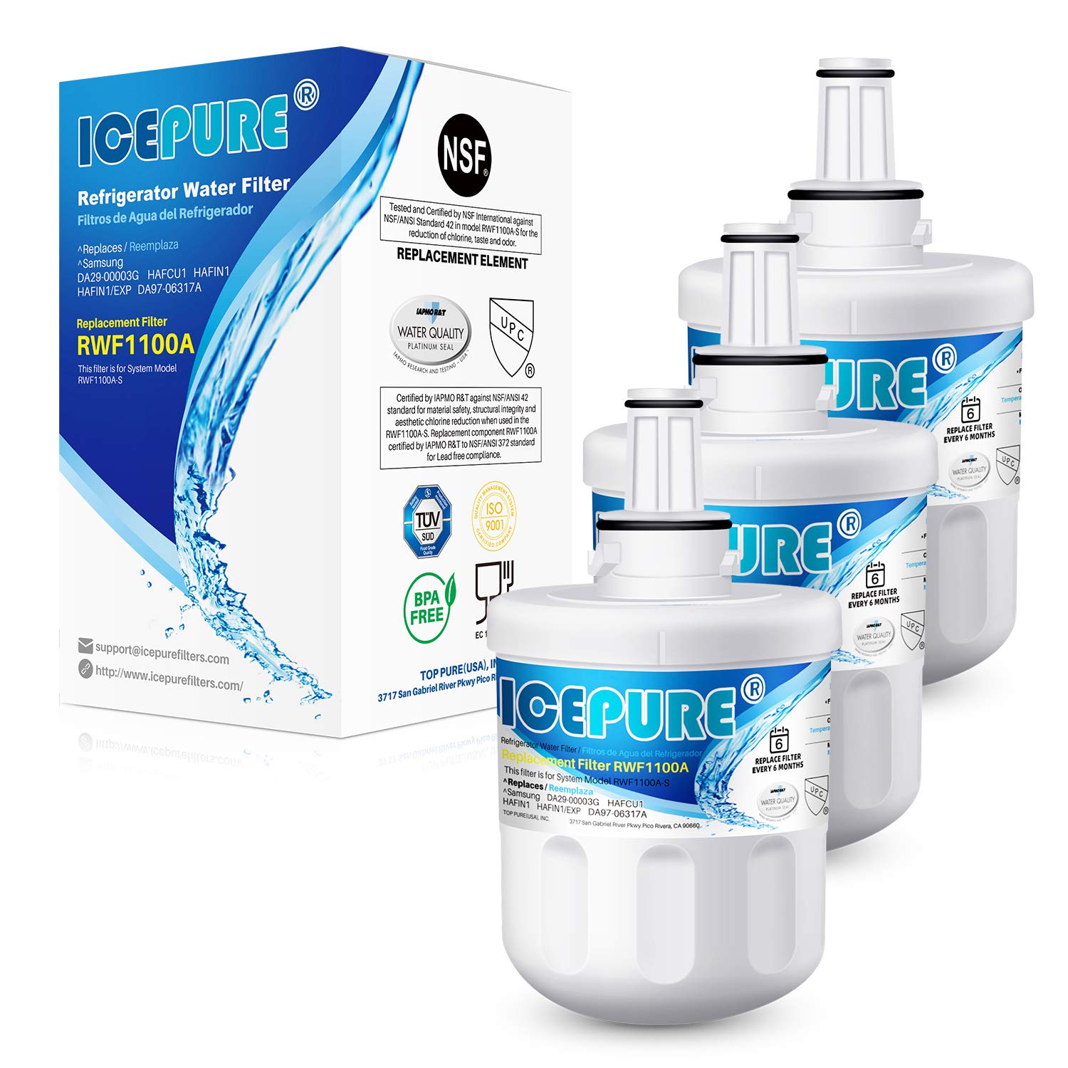 ICEPURE DA29-00003G Replacement for Samsung DA29-00003B DA29-00003A, Aqua-Pure Plus DA29-00003D DA29-00003F DA97-06317A, HAFCU1, WF289, WSS-1 WFC2201 HDX FMS-1 RWF1100A Refrigerator Water Filter 3PACK