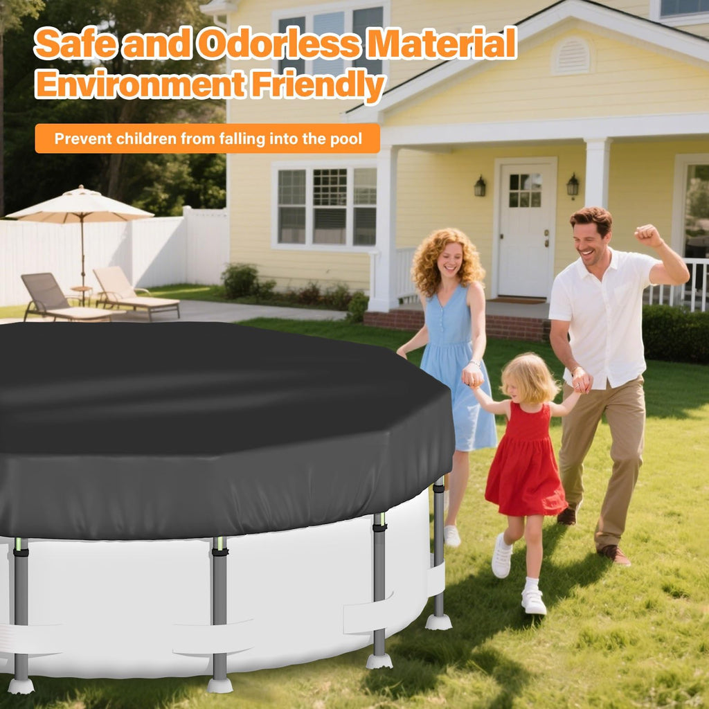 SAFANA 10FT Pool Covers for Above Ground Pools, Round Swimming Pool Cover [Upgrade 420D Thicker] Protective Leaf Cover with Reflective Strip, Tear Resistant Durability Fabric, UV Resistance, Black