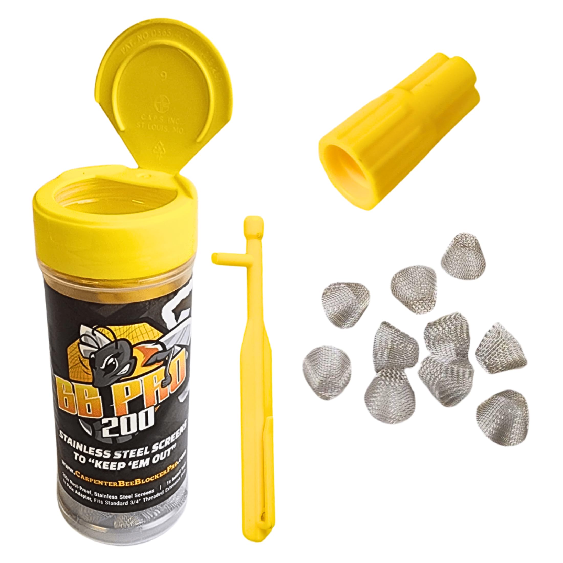 BB PRO Patented Carpenter Bee Traps for Outside – 304 Stainless Steel 200 Count Hole Filler Plugs – Stop Woodpecker Damage & Borer Bee Re-Entry – Permanent Wood Protection Kit