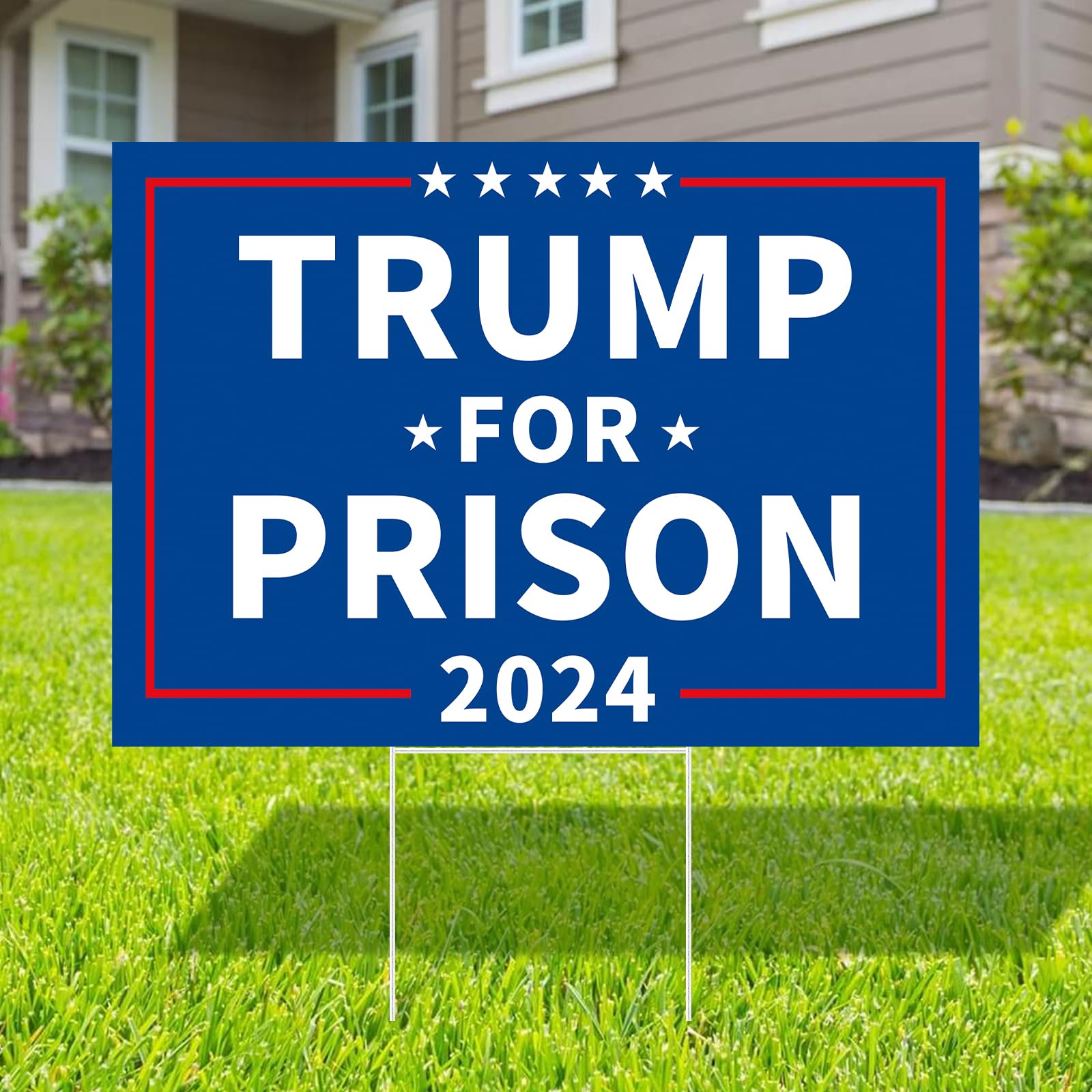Probsin Anti Trump Yard Sign with Metal H Stakes Double Sided 12" x 17" Trump for Prison 2024 Blue Signs Outdoor Decorations for Indoor Outdoor Lawn, Garden, Window, Party Supplies