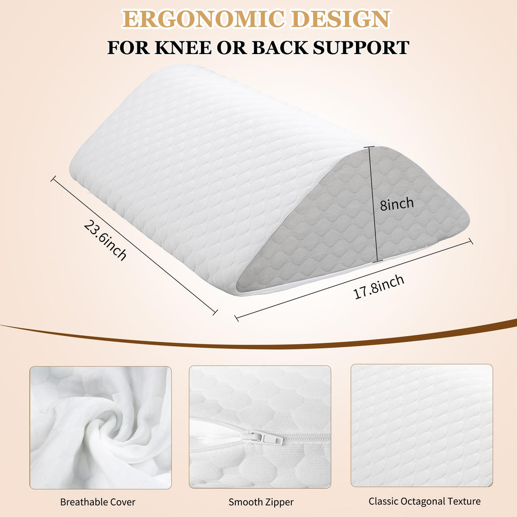 ZNUZDRK Knee Wedge Pillow, 8" Knee Pillow for Back Sleeping, Leg Elevation to Elevate Knee Triangle Pillow Post Surgery Recovery, Leg Pillow for Knee Support, Hip Back Pain Relief