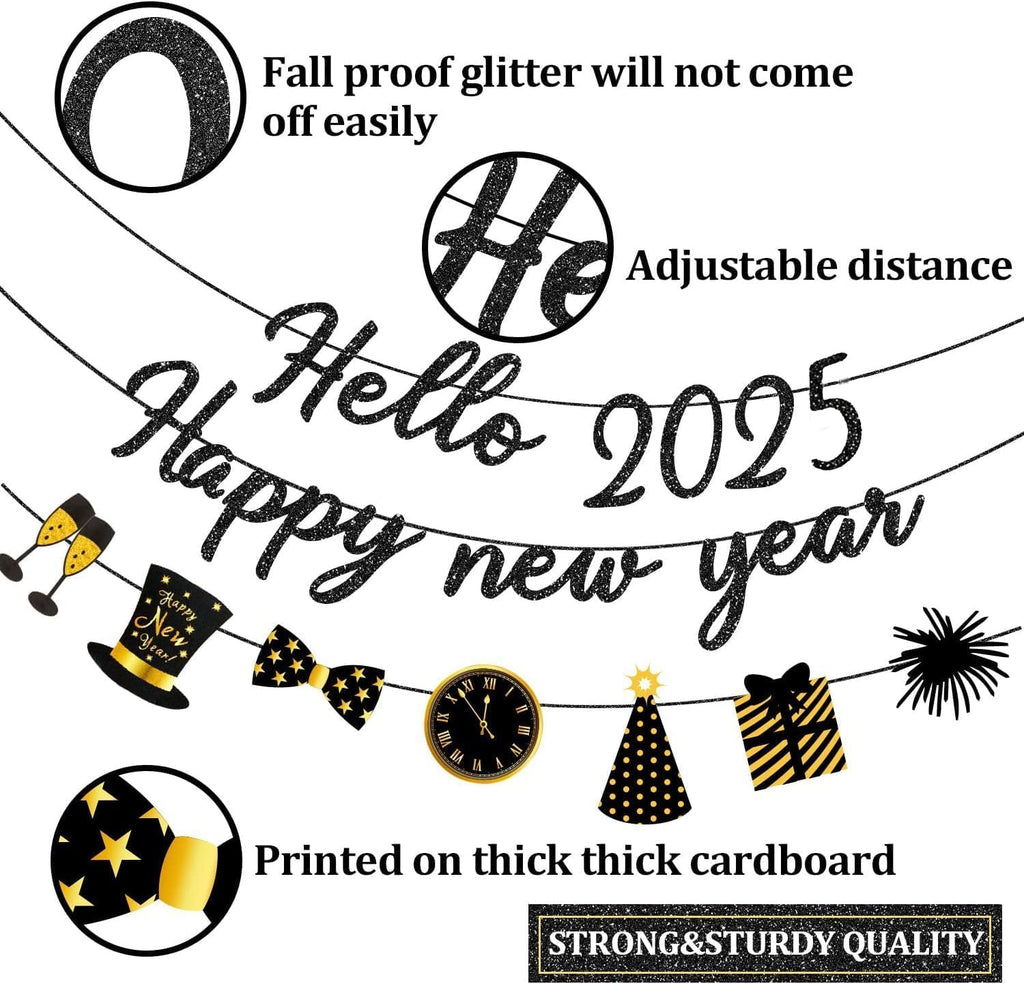 Happy New Year Banner 2025 New Years Eve Banner New Years Eve Party Supplies 2025 New Year Decorations Happy New Year Sign for 2025 New Year Eve Decorations