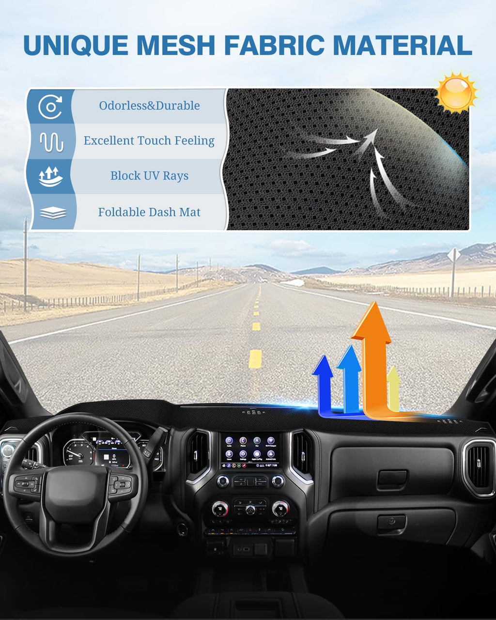FIILINES Dash Cover Compatible with Chevy Chevrolet Tahoe Suburban/GMC Sierra Yukon 2015-2020 Dashboard Mat Cover Sunshade Nonslip Mesh Protector No Glare Accessories