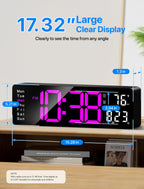 MASHI Digital Wall Clock, 17.3" Large Display Digital Clock with Remote Control, Auto-Dimming Wall Clock with Night Light, DST, Date Week,Temp for Living Room, Bedroom, Decor, Gift for Elderly