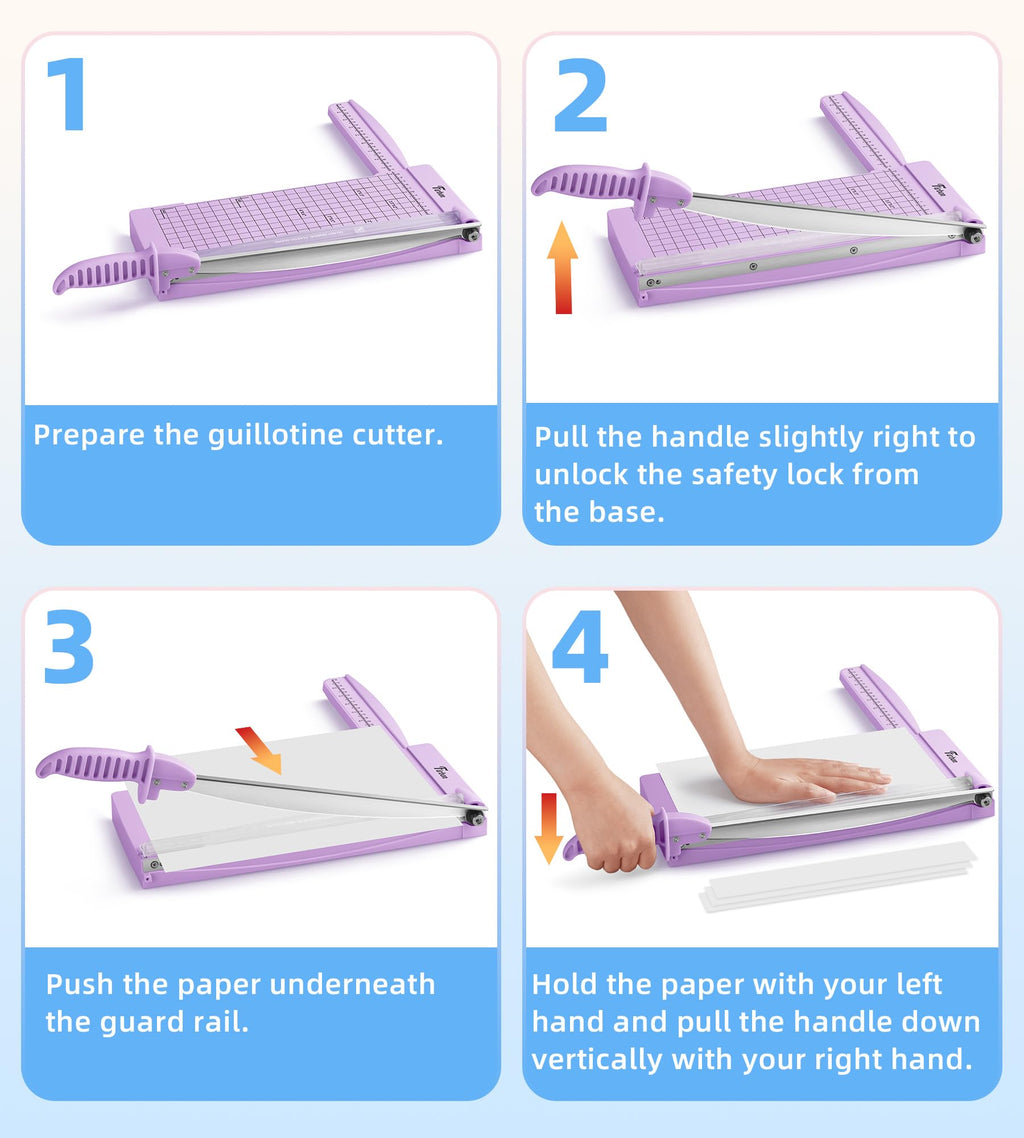 12" Guillotine Paper Cutter with Hidden Ruler, Compact Heavy Duty 12-Sheet Capacity Trimmer for Cardstock, Photos, Scrapbooking, Office, Classroom, Studio (Purple)