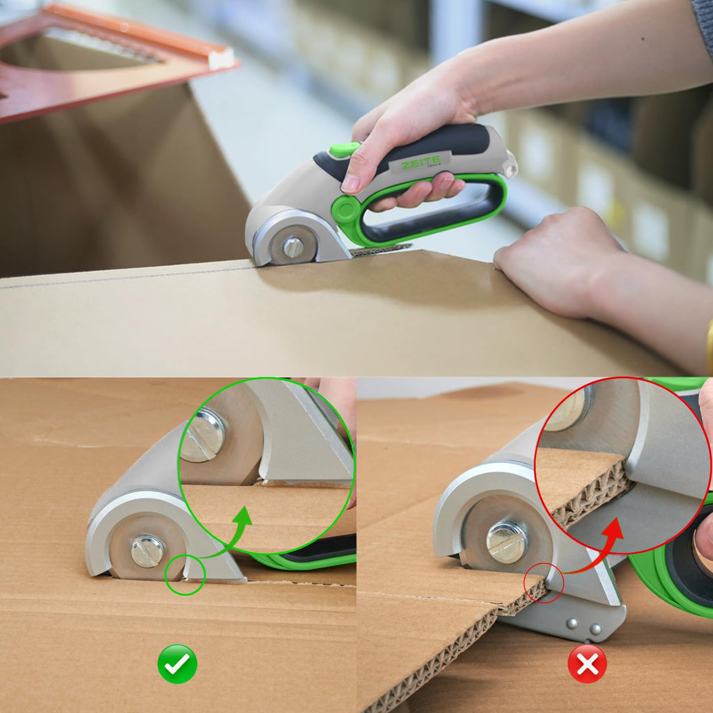 ZEITE 4V Cordless Electric Scissors Cardboard Cutter with 1 x Replace Blade,1 x Storage Box,1 x USB Rechargeable Cable Rotary Cutter for Box Plastic Carpet Cloth, Easy to Hold and Safety,Gray