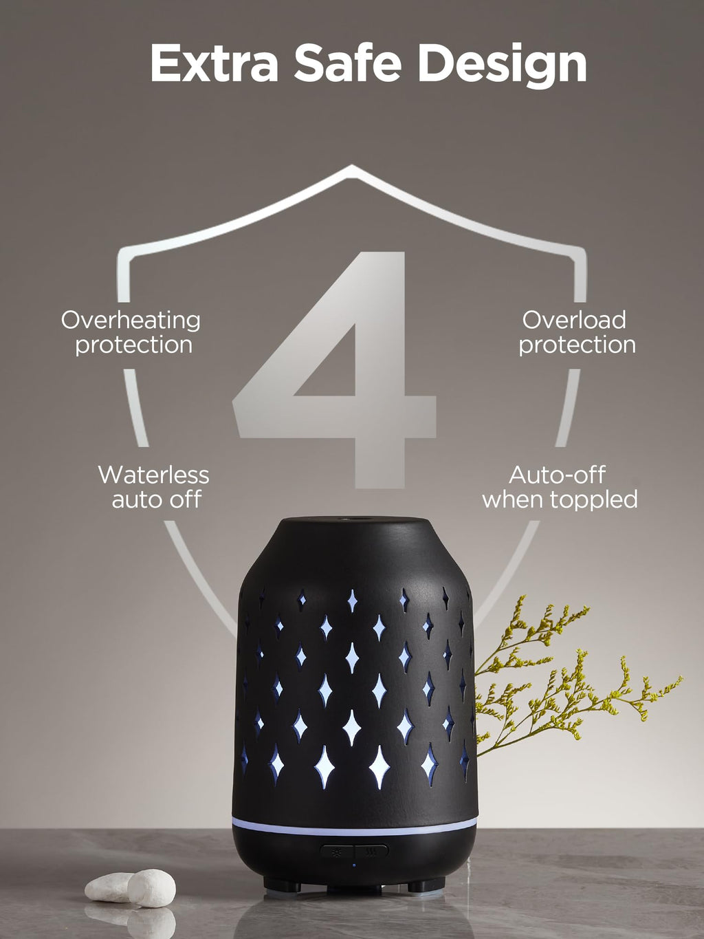 InnoGear Aromatherapy Diffuser, 150ml Ceramic Diffuser Ultrasonic Humidifier Cool Mist Essential Oil Diffusers for Home Air Diffuser with 2 Mist Modes Waterless Auto Off, Black