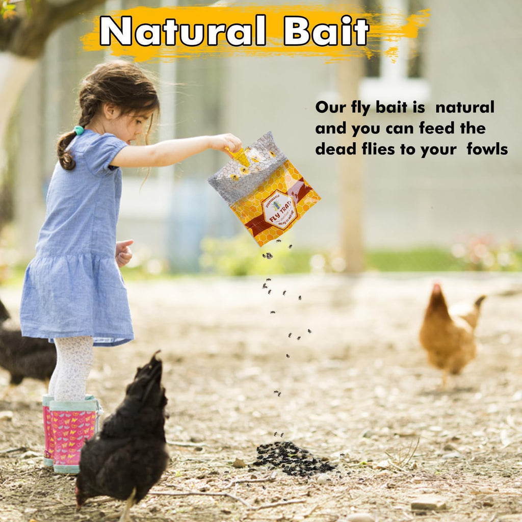 6 Pack Big Fly Traps Outdoor Hanging for Patio, Flies Bags Outdoor Disposable with 50g Bait, Bug Fly Hunter Catcher Killer Control for Barn Horse Ranch Chicken Coop