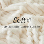 Fleece Throw Blanket for Couch - 300GSM Soft & Warm Fluffy Cream White Blanket, Decorative and Giftable Striped Blankets for Women, Men, 50"x60"