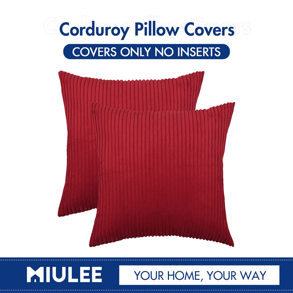 MIULEE Pack of 2 Corduroy Soft Soild Decorative Square Christmas Throw Pillow Covers Set Cushion Cases Pillowcases for Sofa Bedroom Car 18 x 18 Inch 45 x 45 Cm Red