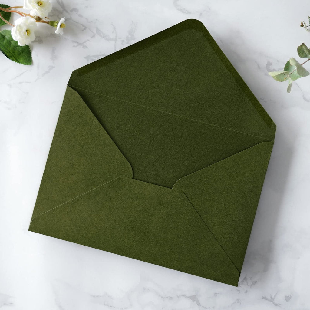 PONATIA 50 PCS/Pack A7 Envelopes, 5.25 x 7.5'' Olive Green Envelopes For 5x7'' Weddings Invitation Cards, Christmas Gift Cards Envelopes, Acrylic Invitations, Photos and Any 5x7" Inserts