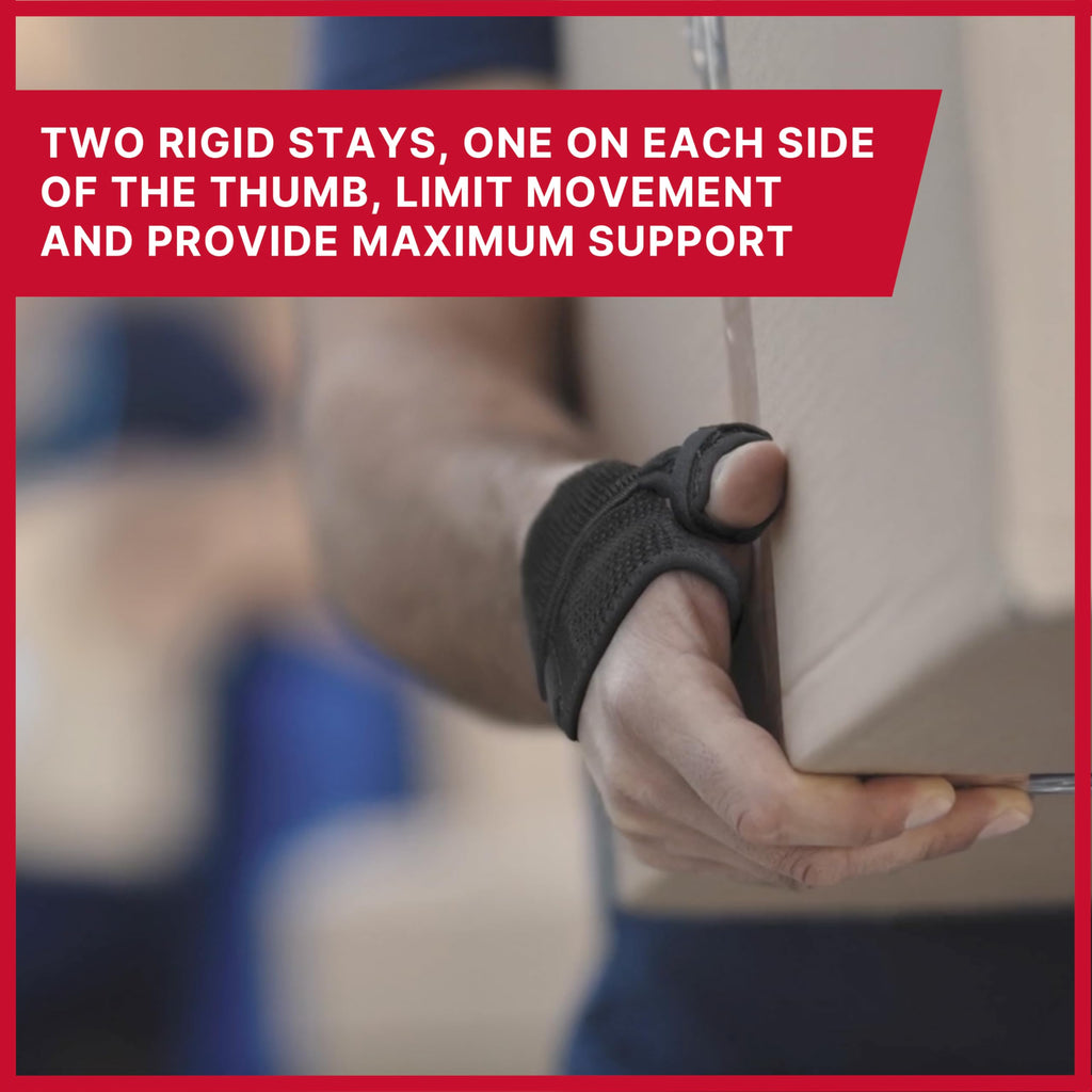 MUELLER Sports Medicine Adjust-to-Fit Thumb Stabilizer, Spica Spint, Thumb Pain Relief Brace for Men and Women, Ideal for De Quervain's Tenosynovitis, Arthritis, Sprains, Fits Right or Left, Black, One Size