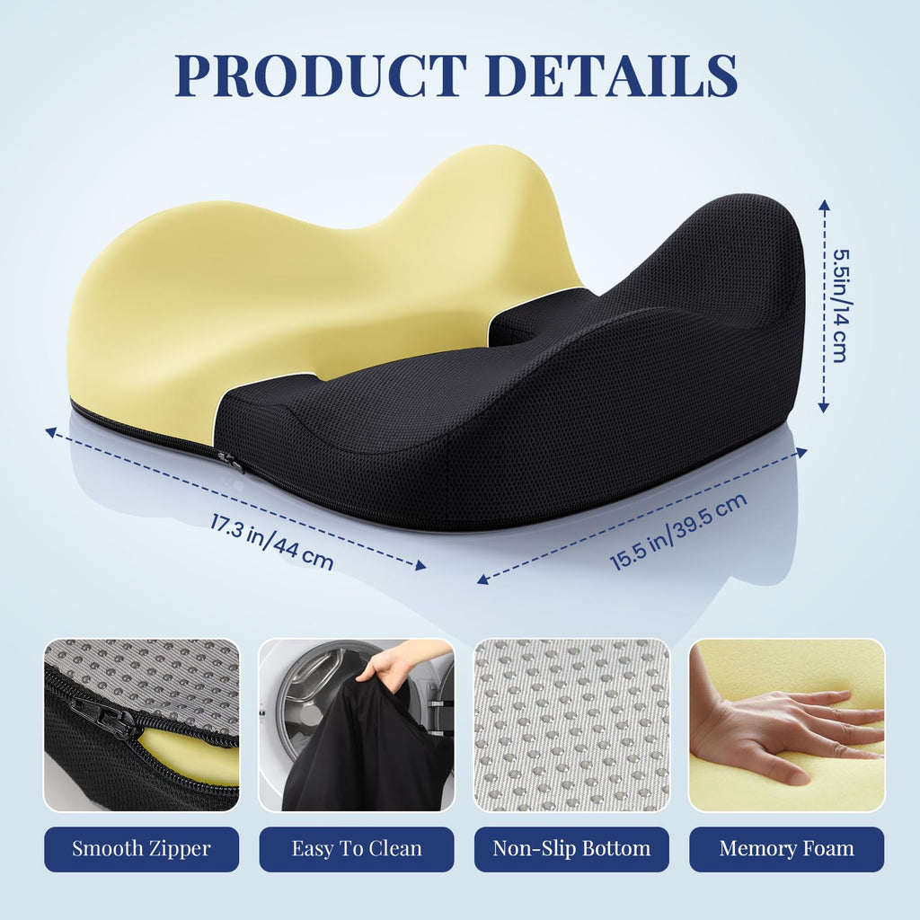 Benazcap Wheelchair Cushions Seat Cushion for Tailbone Pain Relief/Hemorrhoid - Hip Shaped Memory Foam Office Chair Cushions to Unleash Supreme Comfort in Office, Home, and Car Seating-Black