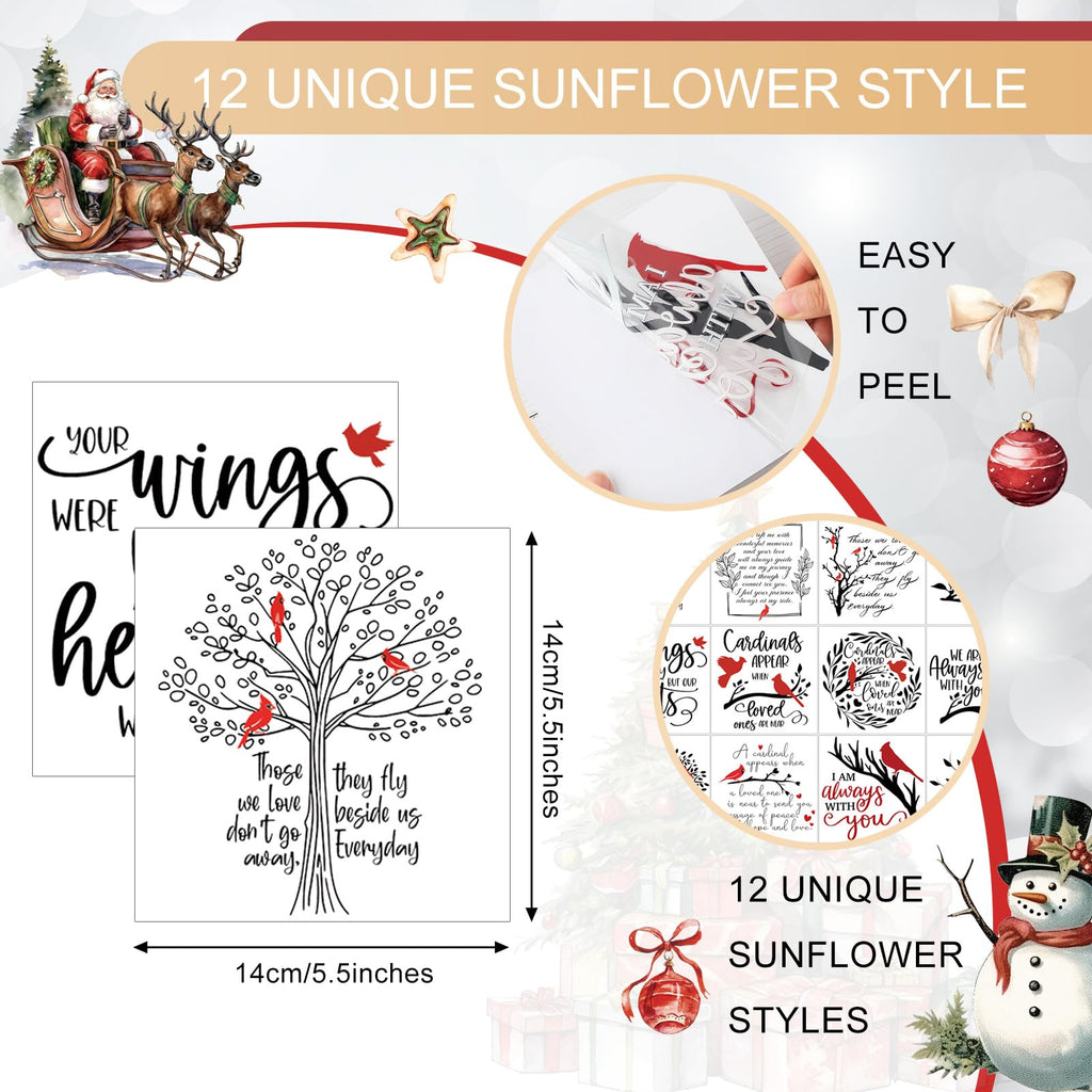 BBTO 12 Sheets Christmas Rub on Transfers for Crafts and Furniture Christmas Rub on Transfer Stickers Winter Rub on Decals for Wood DIY Paper Home Decor, 5.5 x 5.7 Inch(Bird)