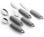 Special Supplies Adaptive Utensils (5-Piece Kitchen Set) Wide, Non-Weighted, Non-Slip Handles for Hand Tremors, Arthritis, Parkinson’s or Elderly Use (Grey)