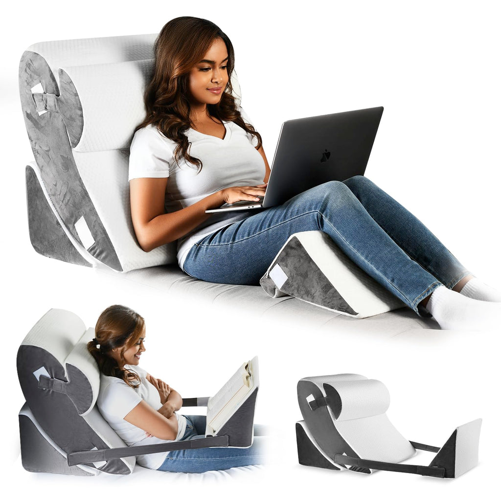 Gleur Wedge Pillow Set For After Surgery- Memory Foam Orthopedic Bed Wedge Pillow Post Surgery Adjustable Incline for All Sleeping, Sitting Positions, Acid reflux Includes a Desk Pillow Patent Pending
