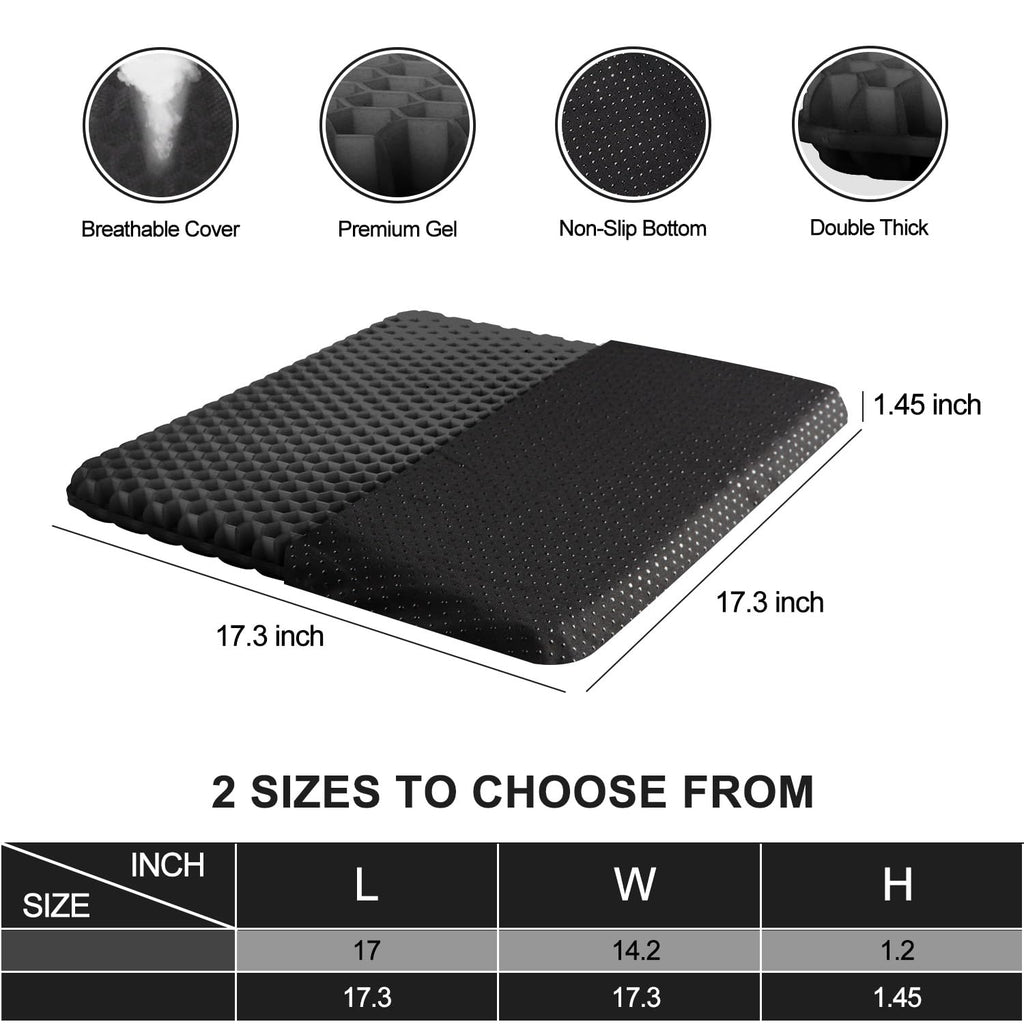 Gel Wheelchair Seat Cushion with Anti-Slip Cover, Relieve Sciatica, Back, Coccyx, Pressure Sore and Ulcer Pain, Refreshing & Ergonomic Chair Cushion,Cushion for Wheelchair Seat (Black)
