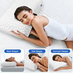 CushZone Memory Foam Pillows for Sleeping, Cooling Pillow with Removable and Machine Washable Cover, Bed Pillow for Side, Back and Stomach Sleepers, King Size (2 Pack)
