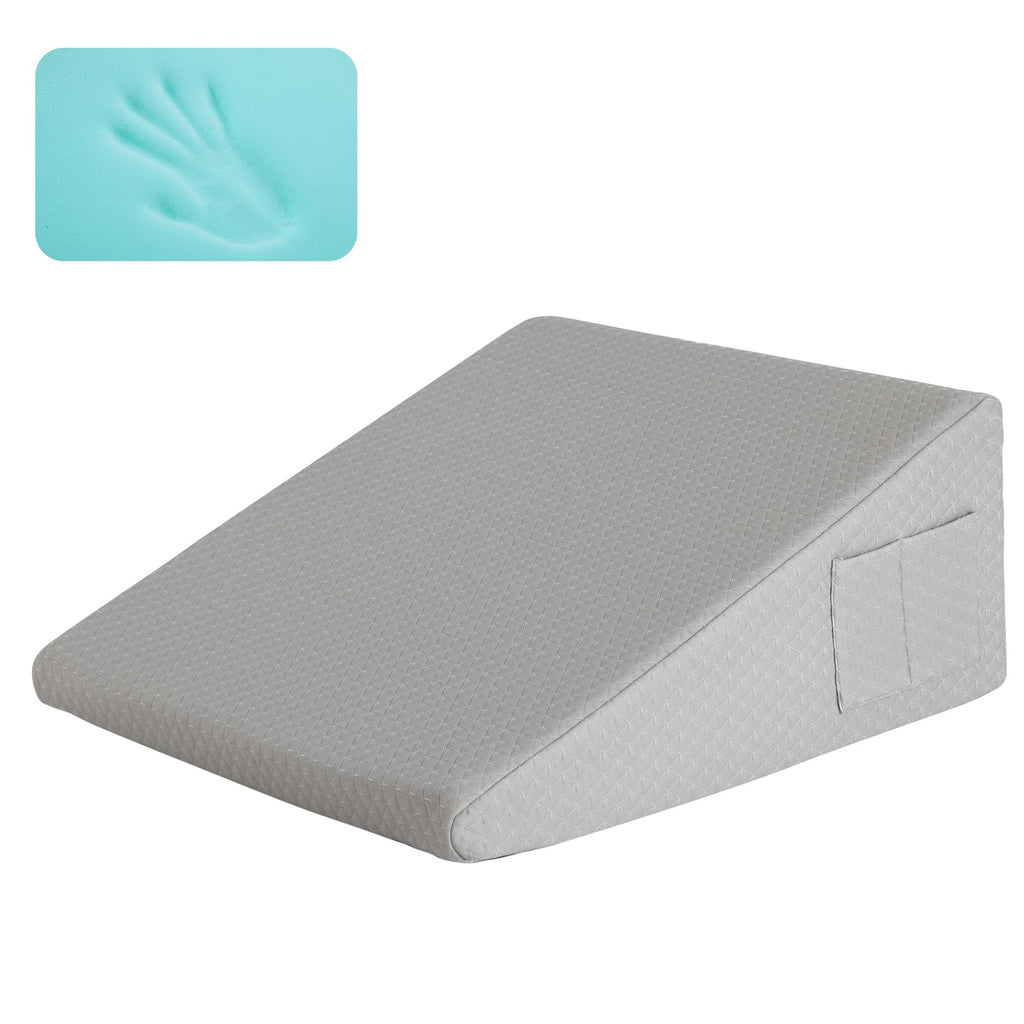 Ruqmuis Bed Wedge Pillow for Sleeping, 10" Wedge Pillows for After Surgery, Soft Memory Foam Top, Triangle Pillow Wedge, Body Positioners for Leg Elevation, Acid Reflux, Gerd, Snoring Relief, Grey