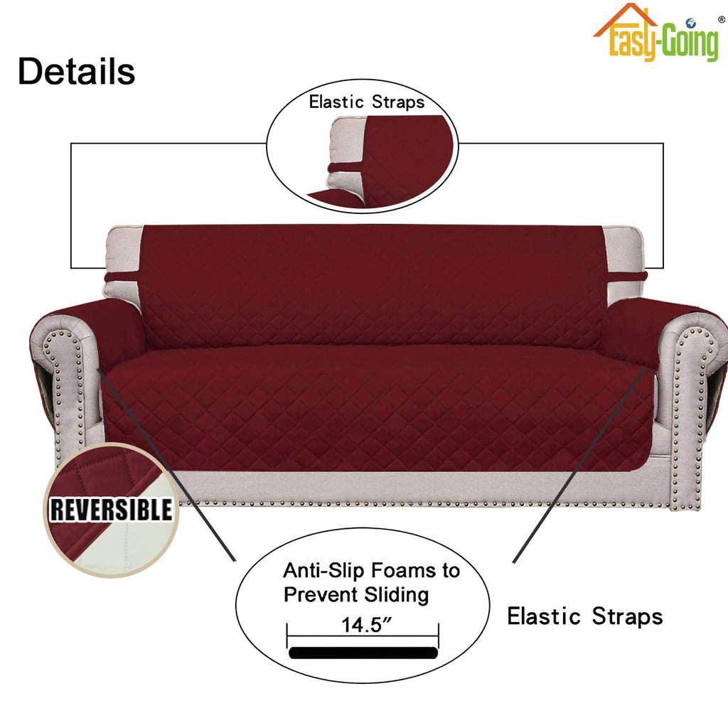 Easy-Going Reversible Loveseat Couch Cover for 2 Cushion Couch Sofa Cover for Dogs Water Resistant Furniture Protector with Foam Sticks Elastic Straps for Pet (Loveseat, Christmas Red/Ivory)