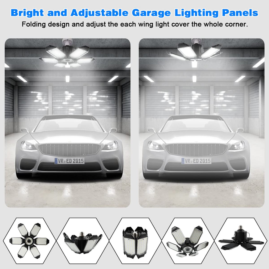 POLARPRA LED Garage Light - 160W LED Garage Ceiling Lights 16000LM Super Bright Garage Lighting with 6 Deformable Panels E26/E27 Screw in Led Shop Lights for Basement Workshop Warehouse Attic