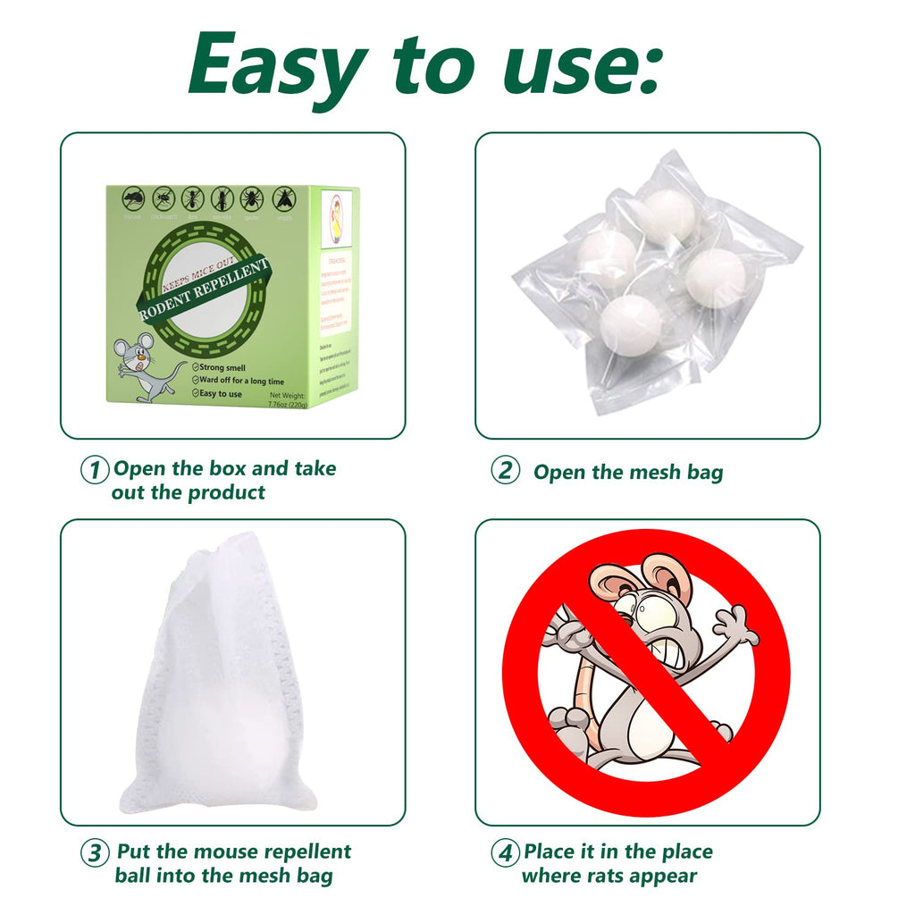 Moth Balls Rodent Repellent Mouse Repellent Outdoor Moth Balls for Rodents Outdoor Mice Repellent Moth Balls Peppermint Oil to Repel Mice and Rats, Mouse Repellant Rat Deterrent 8 Packs (White)