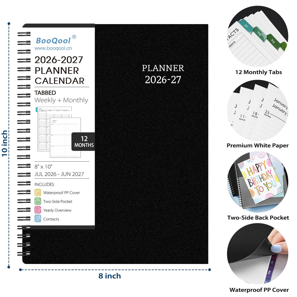 Planner 2026-2027 for Office, School, Home - Spiral Bound Academic Monthly Weekly Calendar July 2026 - June 2027 Organizer with To Do List, Tabs & PP Cover 8" x 10"