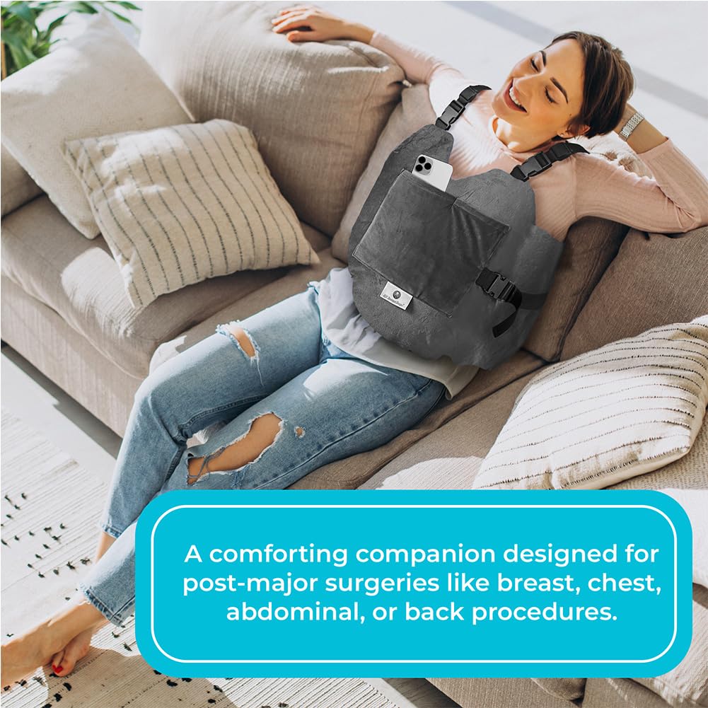 RN Revamped Designs Mastectomy Pillow, Comfort Pillow Post Breast Reduction, Augmentation, Heart, Lung, Hernia, Liver Transplant, Care Gift for Recovery After Abdominal or Chest Surgery (Gray)