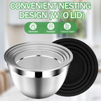 DUTZUN Mixing Bowls with Lids Set, Stainless Steel Mixing Bowls with Colander, Strainer with Mixing Bowl Set, Kitchen Gadgets Bowl Christams Gift, Size 4, 2.5, 2, 1.5QT - Black