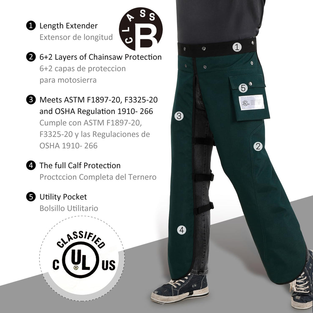 ZELARMAN Chainsaw Chaps Apron 8-Layer Wrap for Men/Women Loggers Forest Workers Protective Chain Saw Pants Adjustable
