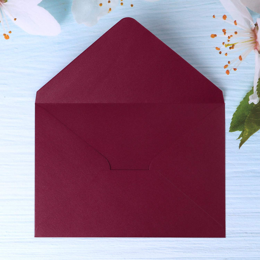 PONATIA 50 PCS/Pack A7 Envelopes, 5.25 x 7.5'' Shiny Burgundy Envelopes, 5x7 envelopes Perfect for Wedding Invitation Cards, Greenting Cards, Christmas Gift Cards Envelopes