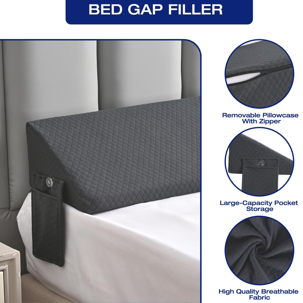 Queen Size Bed Wedge Pillow for Headboard Gap Filler, Long Triangle Wedges Bolster Nora Pillows for Sleep,Between Mattress and Headboards,Must Have Home Essentials,Bedding Sets Collections Beds Decor