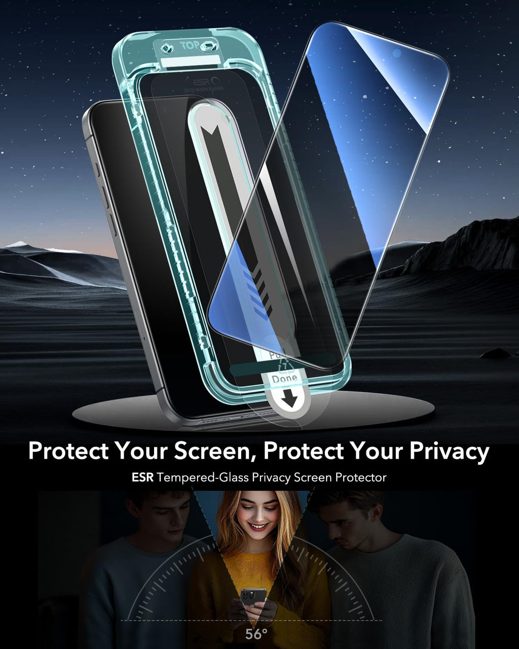 ESR 3 Pack for iPhone 16 Pro Max Privacy Screen Protector, Anti-spy Tempered-Glass Privacy Screen Protector with Flawless Fit Tray