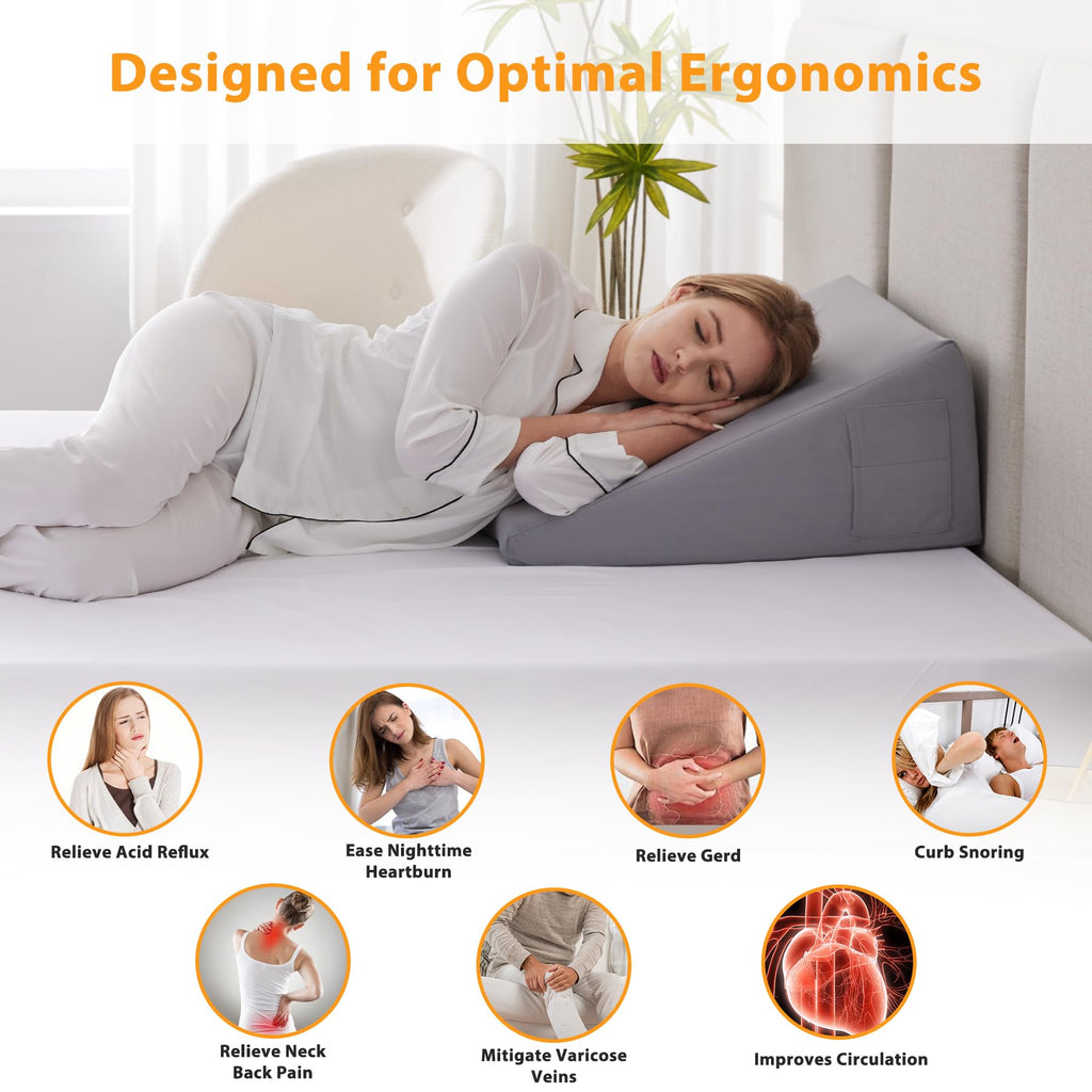 Ruqmuis Wedge Pillow for Sleeping, 10" Bed Wedge Pillow for Headboard, Triangle Incline Wedges for Acid Reflux, Pillow Wedge for Back Pain Relief, Elevated Leg Pillows After Surgery, Snoring, Velvet