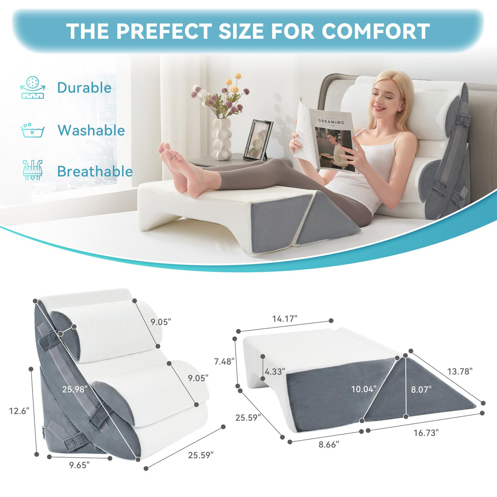 Kingfun 6pcs Orthopedic Bed Wedge Pillow Set for Sleeping, Memory Foam for Sleeping,Breathable Triangle Pillow Wedge, Post Surgery Memory Foam for Back, Leg Pain Relief, Sitting