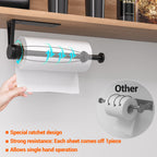 Paper Towel Holder Under Cabinet, Single Hand Operable Wall Mount with Damping Effect, Self-Adhesive or Drilled for Kitchen Bathroom, Black