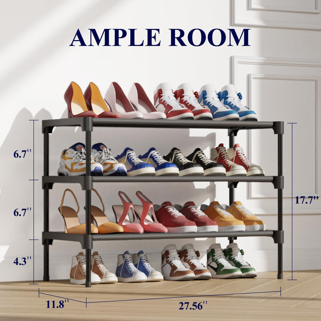 Kitsure Shoe Rack - Premium Non-Woven Shoe Rack Shelf, Shoe Organizer for Closet, Entryway, Garage & Corridor, Sturdy & Durable Long Stackable Shoe Shelves, X-Large, Black