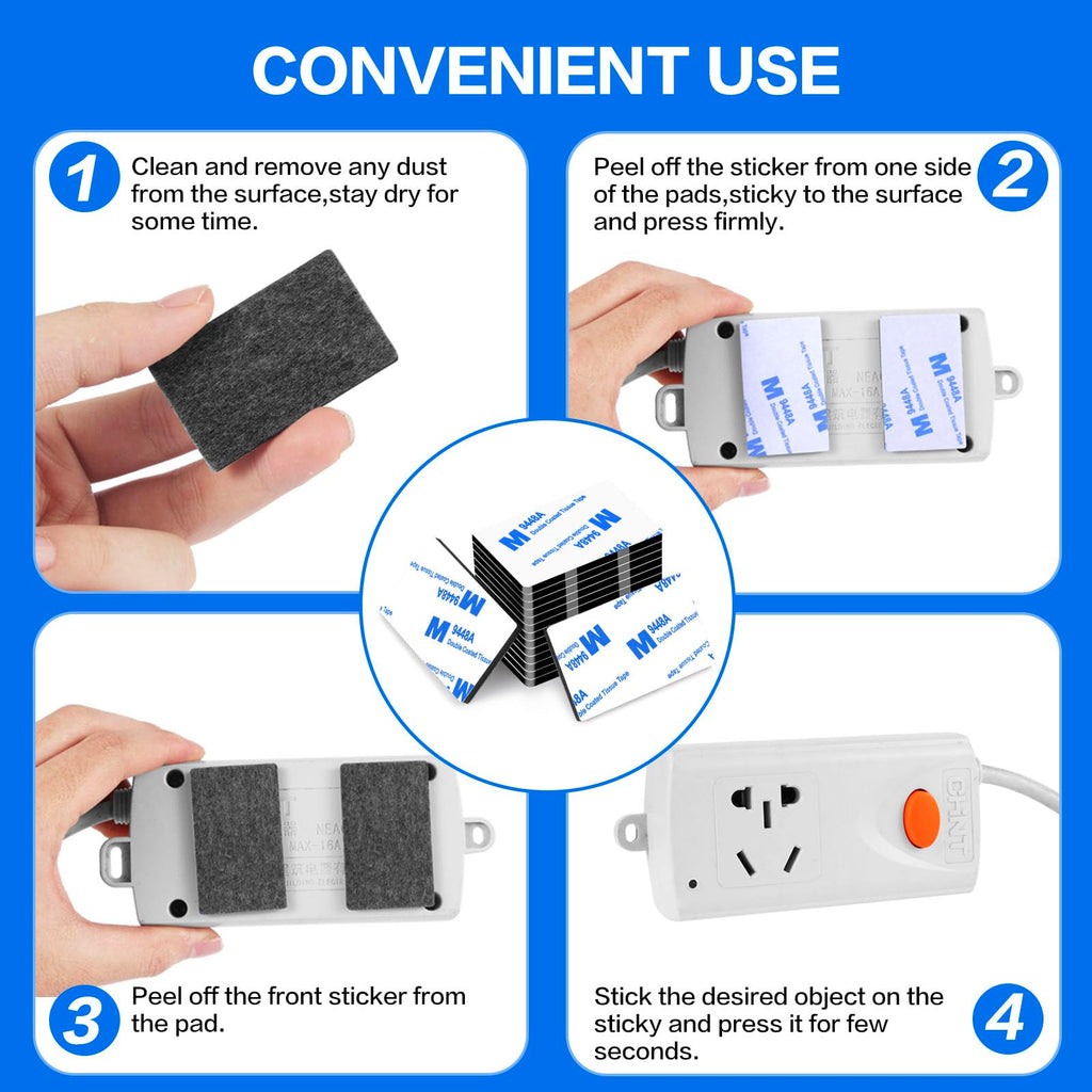 Double Sided Adhesive Pads,Heavy Duty Mounting Tape,48Pcs 3mm Thickness Pre-Cut Foam Tape,Super-Sticky Black Strong Pads Rectangle Shape Waterproof for Walls Picture, Car, Home, Office