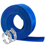 Eastrans 1-1/4''x100ft Blue PVC Lay-Flat Backwash Hose for Swimming Pools, Heavy Duty Discharge Hose Reinforced Pool Drain Hose, Weather Resistant Ideal for Water Transferring