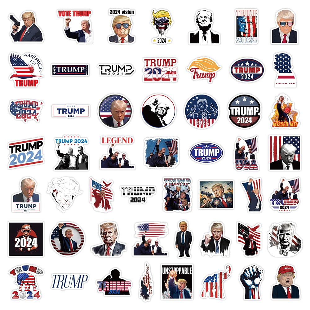 50pcs Trump Stickers 2024 Trump Decals for Laptop, Water Bottle, Bumper, Helmet, Phone