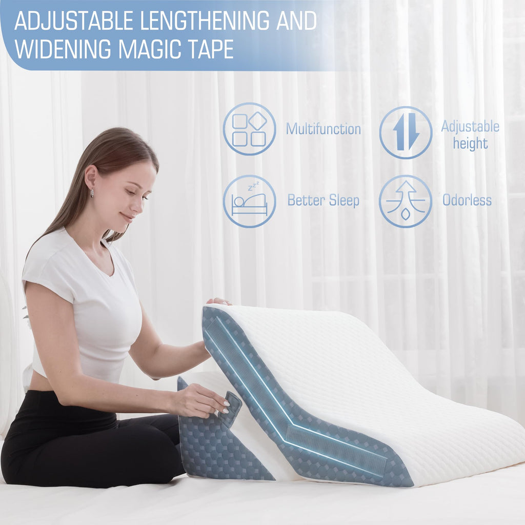 Ziiyllean Bed Wedge Pillow for Sleeping, 20-in-1 Adjustable Pillow Wedge Acid Reflux Pillow, 9 &12 & 20 Inch 3-in-1 Incline Wedge Pillow for Back Pain Relief, Gerd, Snoring