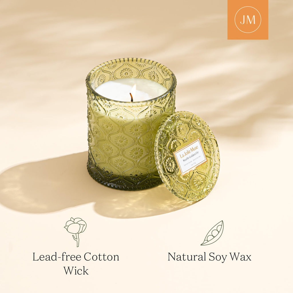 LA JOLIE MUSE Starlit Golden Fir Scented Candle, Christmas Holiday Candle Gifts, Winter Candles for Home Scented, Natural Soy Wax Candle, 6 oz 40 Hours Burn