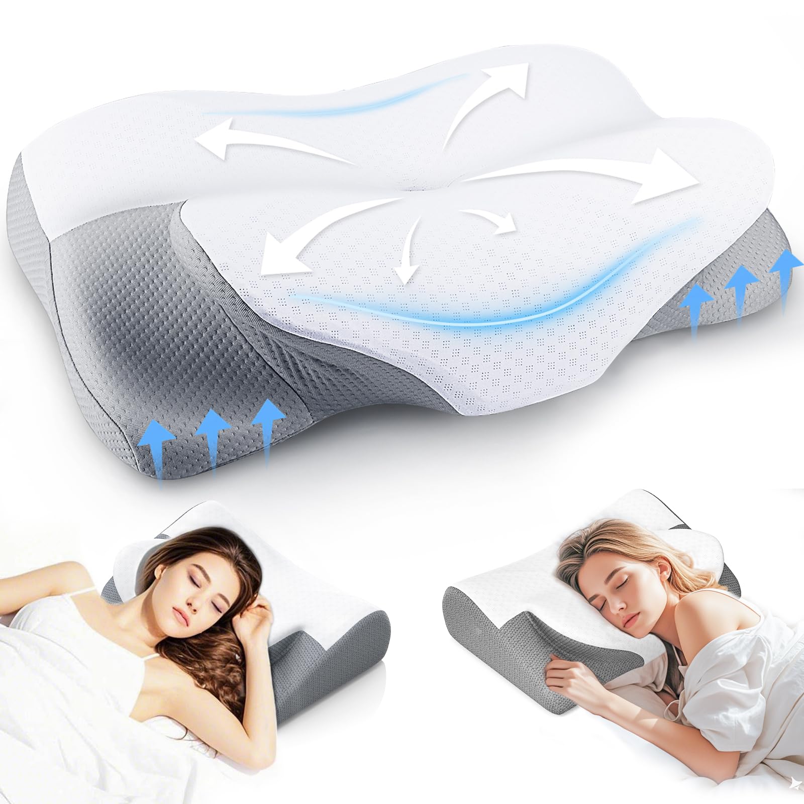 Cervical Pillow for Neck and Shoulder, Adjustable Side Sleeper Pillows for Adults, Ergonomic Neck Support Pillow, Contour Memory Foam Pillows Pain Relief for Side Back Stomach Sleepers