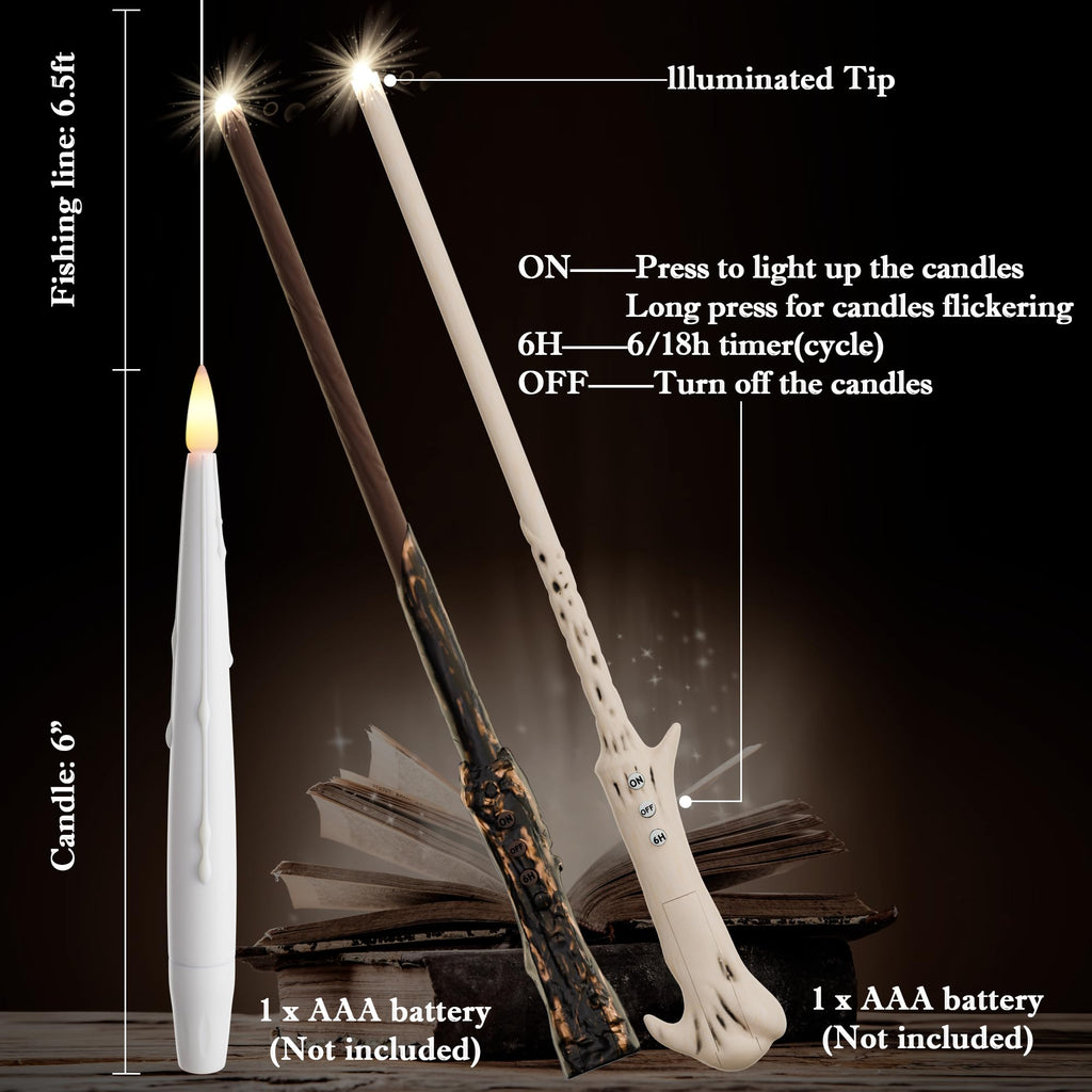 JOIONE Floating Candles with Wand, 20 Pack Halloween Flameless Candles Magic Hanging Taper Candles with 2 Wand Remotes, Battery Operated Candles for Halloween Christmas Birthday Party Decor White